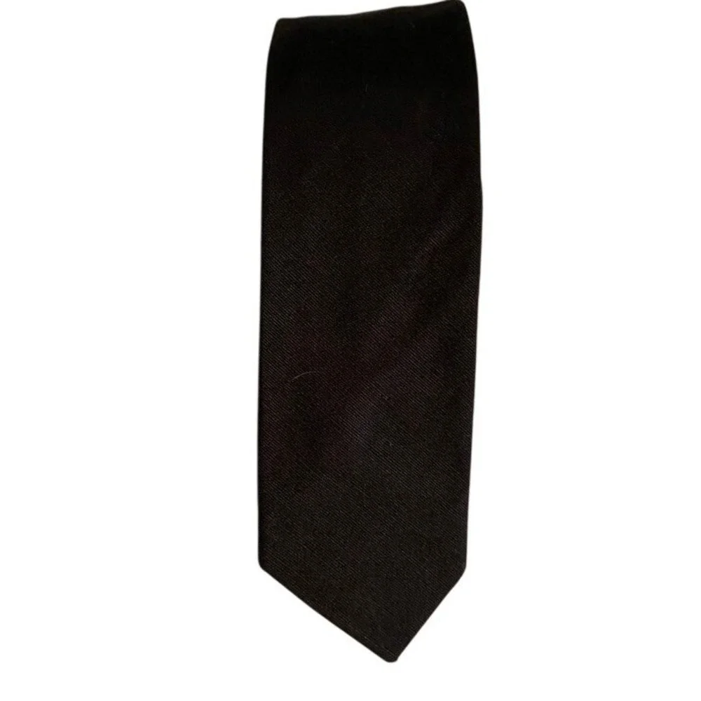 Solid Black Twill Skinny Necktie Classic Formal Business Professional Tie